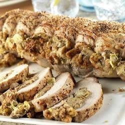 Stuffed Pork Roast with Herb Seasoned Artichoke and Mushroom Stuffing