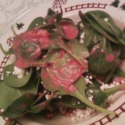 Spinach and Goat Cheese Salad with Beetroot Vinaigrette