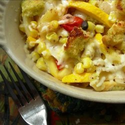 Cheesy Zucchini and Corn  With Pesto Bread Topping