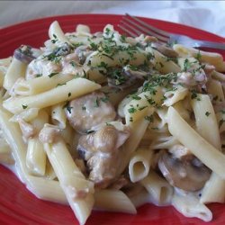 Penne Pasta With Mushroom Clam Sauce and Cheeses