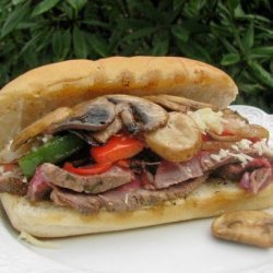 Steak,  Mushrooms and Bell Pepper Sandwich