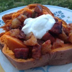 Sweet Potatoes Stuffed With Shrimp and Salsa