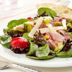 Ham, Garden Vegetable and Spring Mix Salad with Swiss Cheese