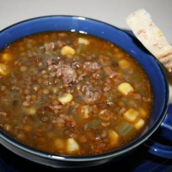 Sausage and Black Lentil Stew