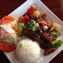 Beef Cubes over Rice