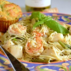 Shrimp and Scallops With Pesto Pasta