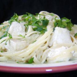 Mock Chicken Fettuccine Alfredo Using Whole Wheat Linguine