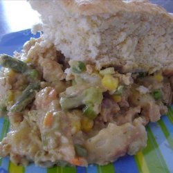 Pot Pie Casserole With a Biscuit Topping.