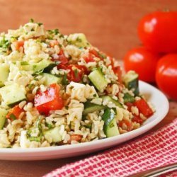 Tomato Basil Cucumber Salad With Feta Cheese and Brown Rice