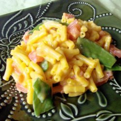 Cheesy Mac With Snow Peas & Tomatoes