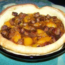 Puff Pancake With Peaches and Sausage