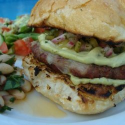 Grilled Turkey Burgers Wtih Monterey Jack, Poblano Pickle Relish