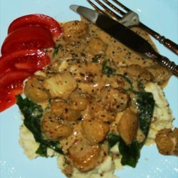 Creamy Tarragon Scallops With Spinach & Smashed Potatoes