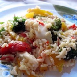 Imitation Crab, Orzo and Veggie Skillet