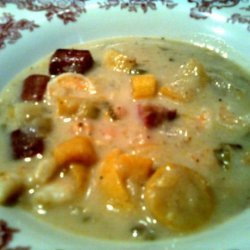 Squash Soup With Turkey and Shrimp