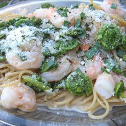 Spaghettini With Fiddleheads and Shrimp