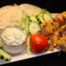 Pork Skewers With Avocado Tzatziki Sauce