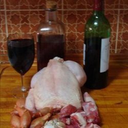 The Chickens Husband in Red Wine. 'coq-Au-Vin'