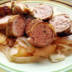 Grilled Sausages with Caramelized Onions and Apples