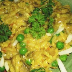 Orzo Pasta With Peas and Annatto Sage Sauce