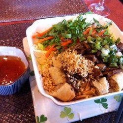 Rice Vermicelli Salad With Grilled Pork and Spring Rolls