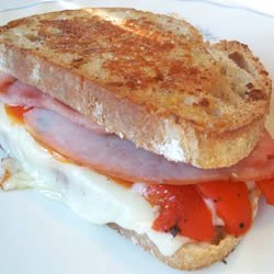 Grilled Roasted Red Pepper and Ham Sandwich