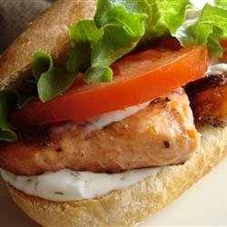 Grilled Salmon Sandwich with Dill Sauce