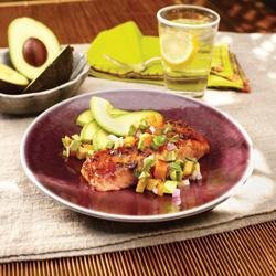 Marinated Grilled Salmon with Avocado and Stone Fruit Salsa