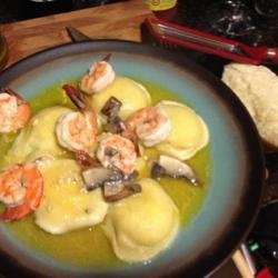 Portobello Mushroom Ravioli with Prawns