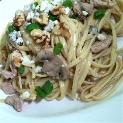 Pork with Linguine and Blue Cheese Mushroom Sauce