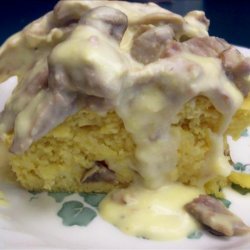 Baked Swiss Cornbread With Turkey Cream Sauce