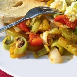 Stir Fried Green Tomato With Onions & Peppers