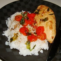 Chicken with Grape Tomatoes and Fried Basil