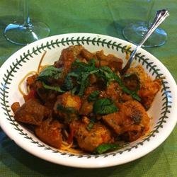 Little Lamb Meatballs in a Spicy Eggplant Tomato Sauce