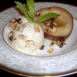 White Wine Roasted Pears With Hazelnut Ice Cream