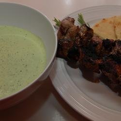 Greek Lamb Kabobs with Yogurt-Mint Salsa Verde