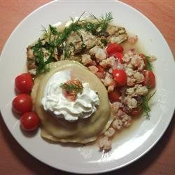 Lobster Ravioli in Tomato Cream Sauce with Shrimp