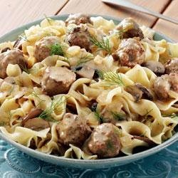 Meatball and Mushroom Stroganoff with Dill Sauce and Noodles