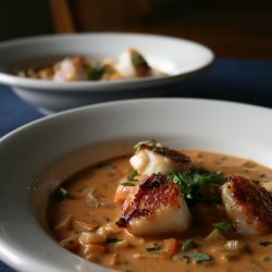 Seared Scallops With Coconut-Mussel Stew