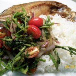 Filipino Spicy Sweet Potato Shoots, Tomato, Onion Salad