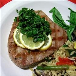 Swordfish Steaks with Arugula and Basil Sauce