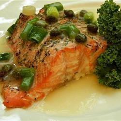 Roasted Salmon with White Wine Sauce