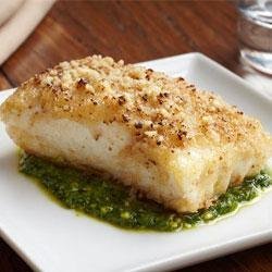 Crusted Halibut Filet with Arugula Pesto