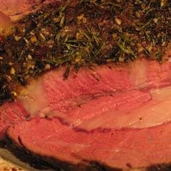 Boneless Garlic and Rosemary Rubbed Prime Rib with Red Wine Mushroom Sauce