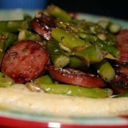 Chicken Sausage and Asparagus over Polenta