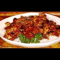 Sautéed Eggplant and Pork in Tomato Sauce on Rice