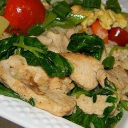 Pea Shoots and Chicken in Garlic Sauce