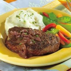 Peppercorn-Seasoned Steaks with Mustard-Wine Sauce