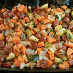 Brussel Sprout & Chicken-Apple Sausage Bake