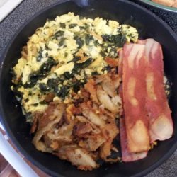 Spinach Cheese Scramble, W/Soy Bacon, Potatoes